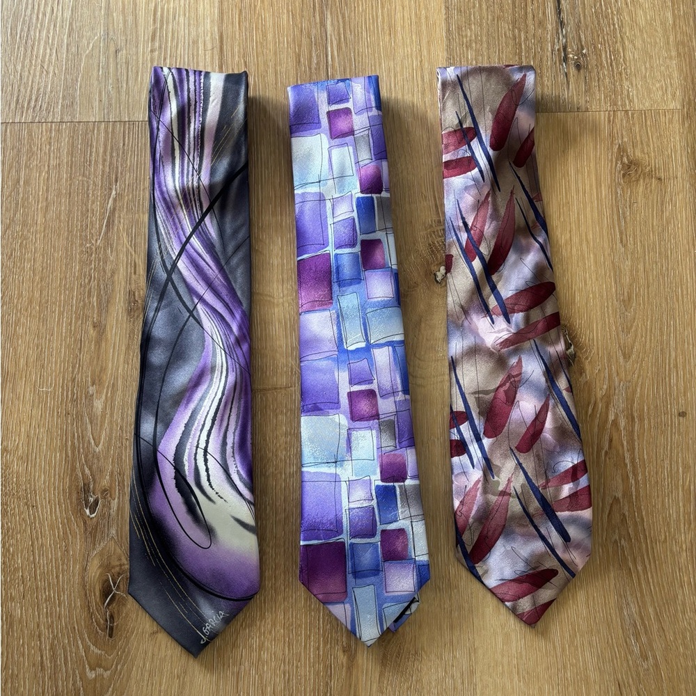 Curated Collection of J.Garcia Ties- set of 3.   Purple, Blue, Red